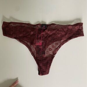 NWT La Senza Lace Front Thong Panties in Deep Burgundy Red • S Small